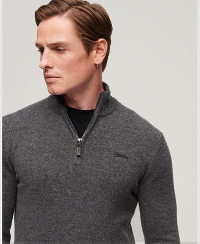 Men's Essential Embroidered Knit Half Zip Jumper / Gull Grey Marl - Size: S - Superdry - Modalova