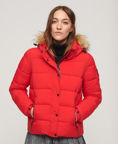 Women's Faux Fur Short Hooded Puffer Jacket Red / High Risk Red - Size: 16 - Superdry - Modalova