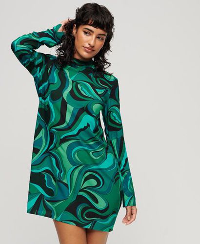 Ladies Long Sleeve Printed Mini Dress, Green, Blue and Black, Size: 10 - Superdry - Modalova