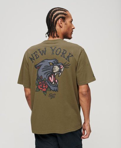 Men's Loose Fit Graphic Print Oversized Tattoo Back T-Shirt, Green, Black and Grey, Size: L - Superdry - Modalova