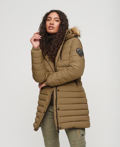 Women's Fuji Hooded Mid Length Puffer Coat Brown / Sandstone Brown - Size: 14 - Superdry - Modalova