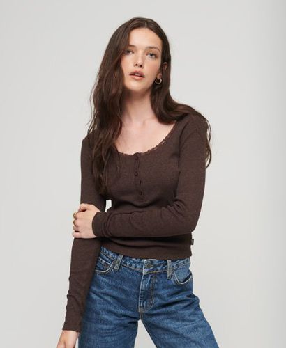 Women's Geripptes, Langärmeliges Henley-Oberteil - Größe: S/M - Superdry - Modalova