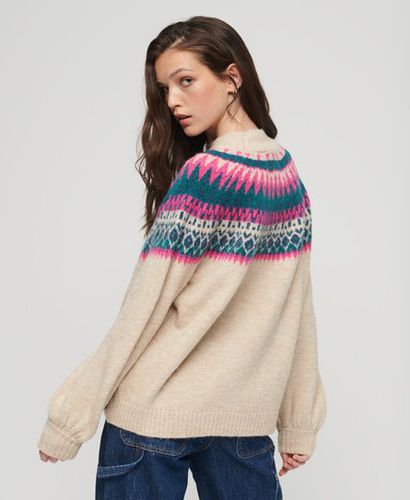 Women's Slouchy Pattern Knit Jumper Cream / Ecru Fairisle - Size: 8 - Superdry - Modalova