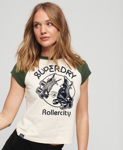 Women's Roller Graphic Baseball Mini T-Shirt Cream / Oatmeal/Army Green - Size: 12 - Superdry - Modalova