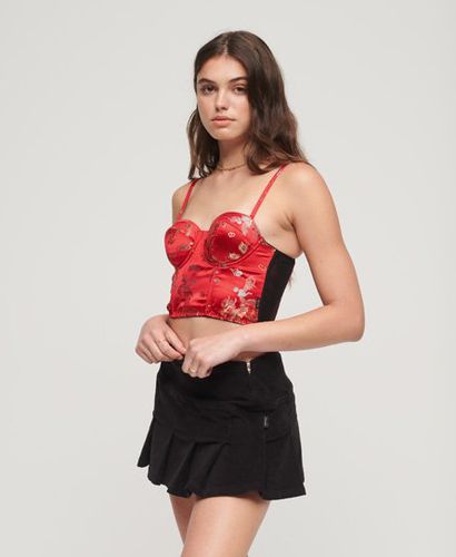 Women's Embroidered Satin Brocade Crop Corset Top, Red and Gold, Size: 10 - Superdry - Modalova