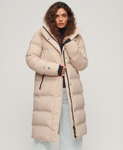 Women's Hooded Longline Puffer Coat Beige / Chateau Gray - Size: 12 - Superdry - Modalova