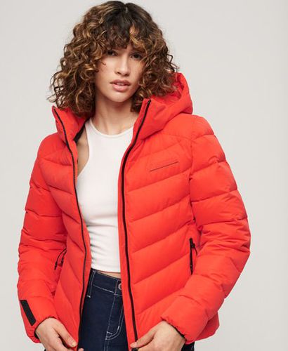 Women's Hooded Microfibre Padded Jacket Red / Sunset Red - Size: 14 - Superdry - Modalova