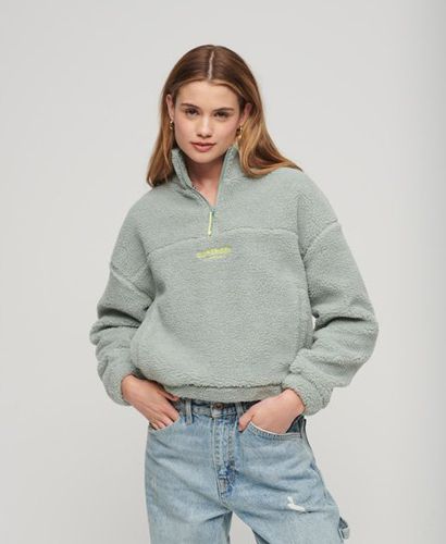 Women's Teddy-Sweatshirt mit Borg-Stickerei & Halblangem Reißverschl - Größe: 38 - Superdry - Modalova