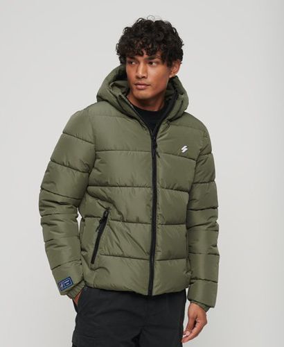 Men's Hooded Sports Puffer Jacket Green / Dusty Olive Green - Size: L - Superdry - Modalova