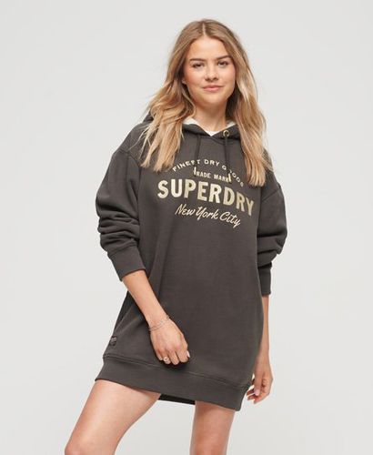 Women's Luxe Metallic Logo Hoodie Dress Dark Grey / Vintage Black - Size: 6-8 - Superdry - Modalova