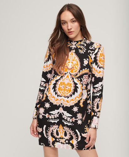 Women's Long Sleeve Printed Mini Dress Black / Nico Paisley Black - Size: 10 - Superdry - Modalova