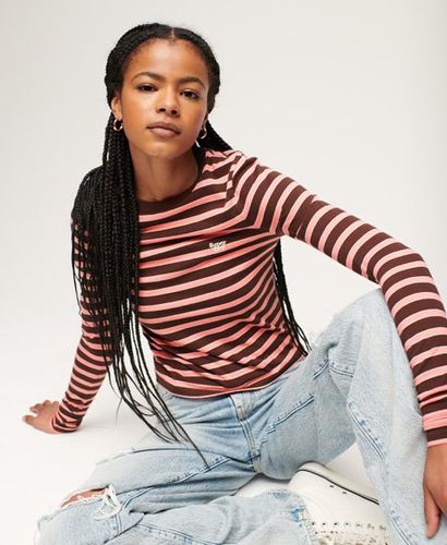 Women's Stripe Long Sleeve Top Brown / Dark Chocolate Brown Stripe - Size: 12 - Superdry - Modalova