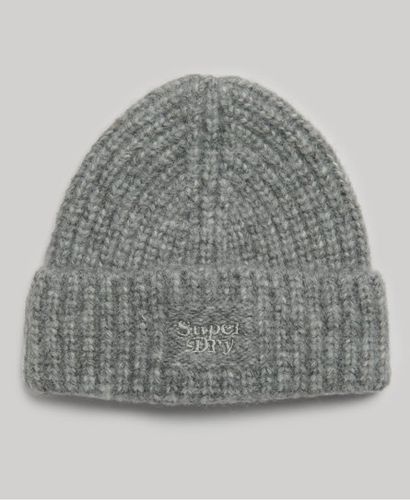 Superdry Knitted Logo Beanie Rich Charcoal Marl - Clothing from