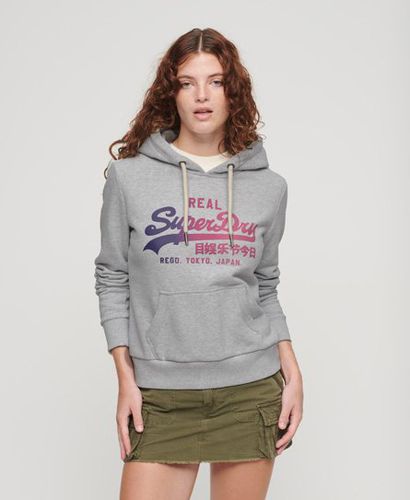 Women's Tonal Vintage Logo Graphic Hoodie Grey / Flake Grey Marl - Size: 10 - Superdry - Modalova