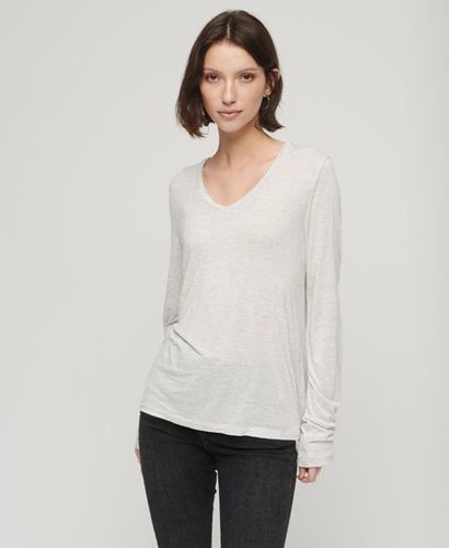 Women's Long Sleeve Jersey V-Neck Top Light Grey / Light Grey Metallic - Size: 10 - Superdry - Modalova