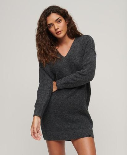 Women's V Neck Knit Jumper Dress Dark Grey / Iron Gate Grey Marl - Size: 10 - Superdry - Modalova