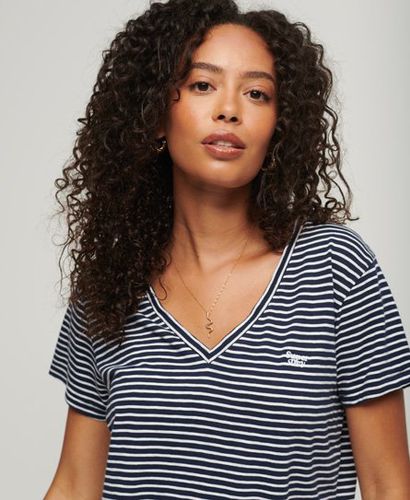 Women's Slub Embroidered V-Neck T-Shirt / Eclipse And Optc Stripe - Size: 8 - Superdry - Modalova