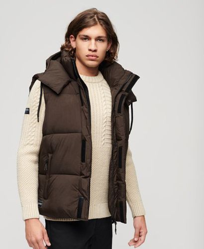 Mens Classic Quilted Hooded Ripstop Puffer Gilet, Brown, Size: L - Superdry - Modalova