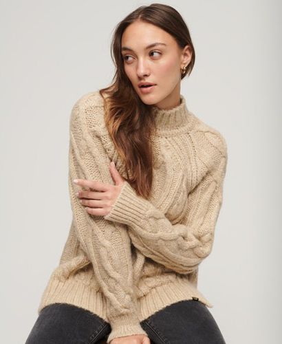 Women's High Neck Cable Knit Jumper Beige / White Pepper Marl - Size: 8 - Superdry - Modalova