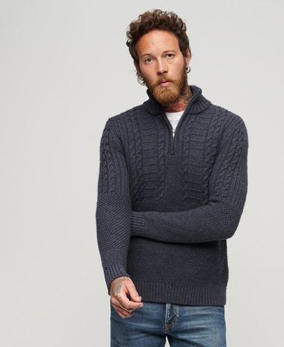 Men's Vintage Jacob Cable Knit Half Zip Jumper Navy / Indigo - Size: L - Superdry - Modalova