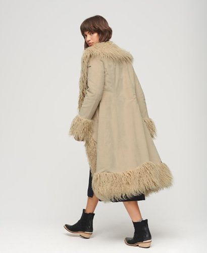 Women's Faux Fur Lined Longline Afghan Coat Cream / Stone Wash Taupe Brown - Size: 8 - Superdry - Modalova
