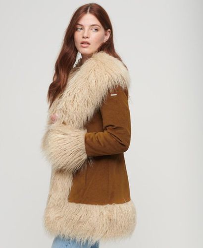 Women's Faux Fur Lined Afghan Coat Brown / Denim Co Tobacco Brown - Size: 10 - Superdry - Modalova