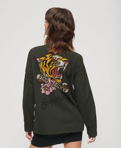 Women's St Tropez M65 Embellished Military Jacket Green / Surplus Goods Olive - Size: 16 - Superdry - Modalova