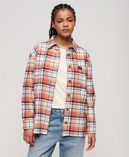 Women's Check Flannel Overshirt Cream / Ivory & Coral Check - Size: 10 - Superdry - Modalova