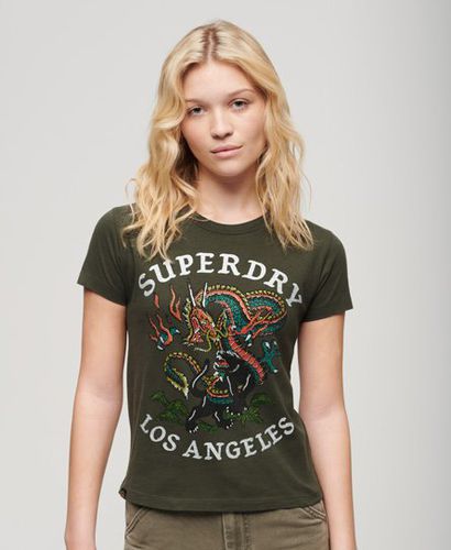 Damen Figurbetontes Tattoo-T-Shirt mit Strassbesatz - Größe: 38 - Superdry - Modalova