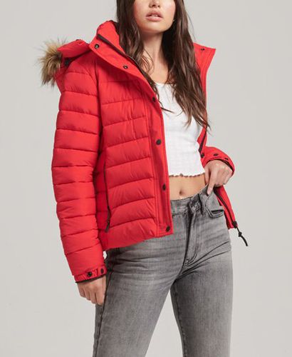 Women's Faux Fur Short Hooded Puffer Jacket Red / High Risk Red - Size: 10 - Superdry - Modalova