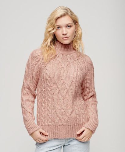 Women's High Neck Cable Knit Jumper Pink / Vintage Blush Pink Marl - Size: 14 - Superdry - Modalova