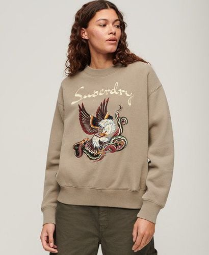 Women's Suika Embroidered Loose Sweatshirt Khaki / Light Khaki Green - Size: 10 - Superdry - Modalova