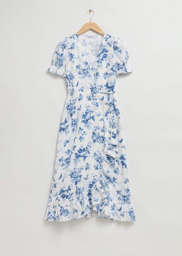 Midi-Wickelkleid aus Leinen Weiß/Blauer Blumenprint, Alltagskleider in Größe 32. Farbe: - & Other Stories - Modalova