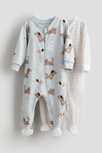 Er-Pack Schlafanzüge mit Reißverschluss Helles Matttürkis/Hunde, Pyjamas in Größe 68. Farbe: - H&M - Modalova