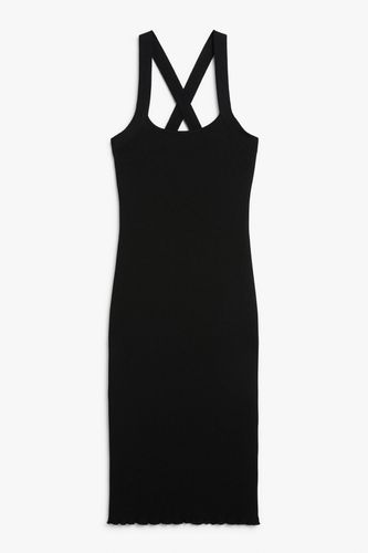 Schwarzes Kleid gerippt gekreuzte Träger Schwarz, Alltagskleider in Größe L. Farbe: - Monki - Modalova