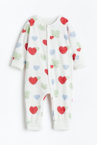 Schlafanzug mit Umschlagbündchen Weiß/Herzen, Pyjamas in Größe 50. Farbe: - H&M - Modalova
