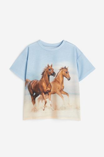 Oversized T-Shirt Hellblau/Pferde, T-Shirts & Tops in Größe 170. Farbe: - H&M - Modalova