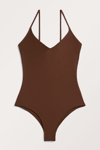 Gerippter brauner Badeanzug mit schmalen Trägern Braun, Badeanzüge in Größe M. Farbe: - Monki - Modalova