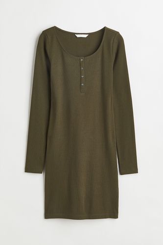 Jerseykleid mit kurzer Knopfleiste Dunkles Khakigrün, Alltagskleider in Größe XS. Farbe: - H&M - Modalova