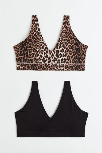 Er-Pack Unwattierte BH-Tops aus Jersey Schwarz/Leopardenmuster, BHs in Größe XXXL. Farbe: - H&M - Modalova