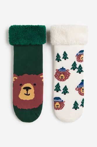 Er-Pack Antirutsch-Strümpfe aus Fleece Dunkelgrün/Bären, Socken in Größe 22/24. Farbe: - H&M - Modalova