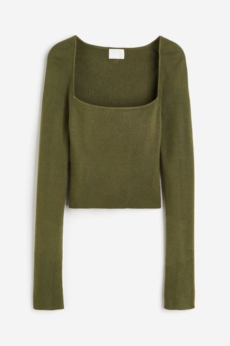 Crop-Shirt mit eckigem Ausschnitt Dunkles Khakigrün, Tops in Größe M. Farbe: - H&M - Modalova