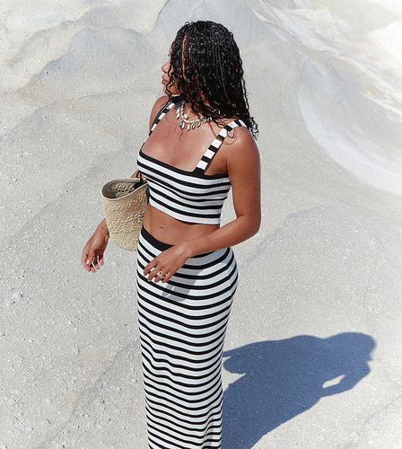 X Loz Vassallo - Zoe - Crop top da spiaggia a fascia in maglia a righe bianche e nere in coordinato - 4th & Reckless - Modalova