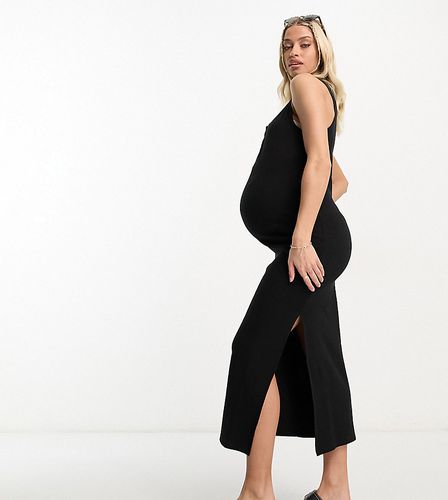 Cotton On Maternity - Vestito lungo nero a coste con scollo serafino - Cotton:On - Modalova
