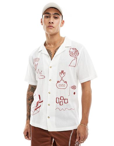 Cotton On - Camicia comoda in lino con rever e ricami a scarabocchi in coordinato - Cotton:On - Modalova