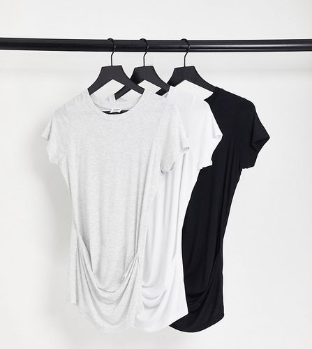 Maternity - Confezione da 3 T-shirt a portafoglio nera, bianca e grigia - Cotton:On - Modalova