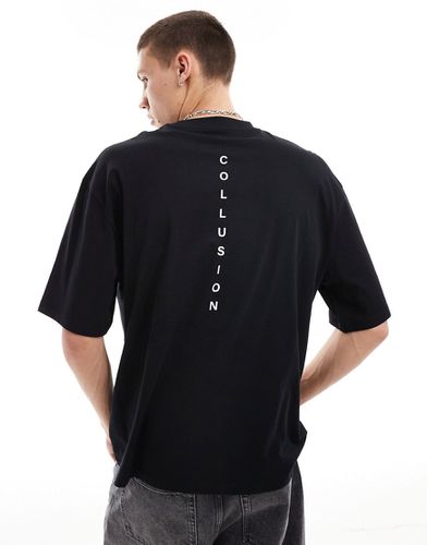 Maglietta a maniche corte nera con stampa del logo in verticale sulla schiena - Collusion - Modalova