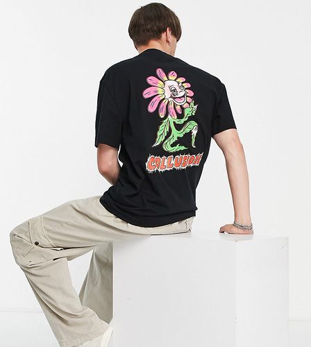 T-shirt oversize nera con stampa di fiori - Collusion - Modalova
