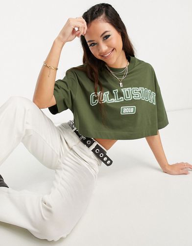 T-shirt squadrata corta kaki stile college - Collusion - Modalova