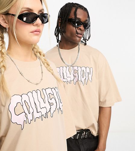 Unisex - T-shirt color pietra slavata con grafica che cola - Collusion - Modalova